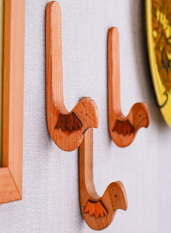 Indian-Shelf 3 Hook, 6 Strips Cute Bird Decorative Adhesive Wall Hooks for Hanging Unique No Damage Wood Wall Hooks - Image 1